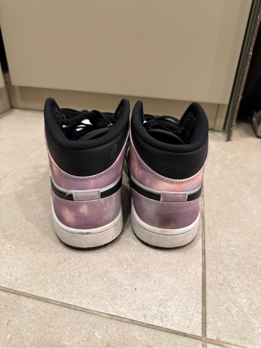 Nike Air Jordan 1 Mid - Black / White with Pink/Purple - Picture 2 of 4